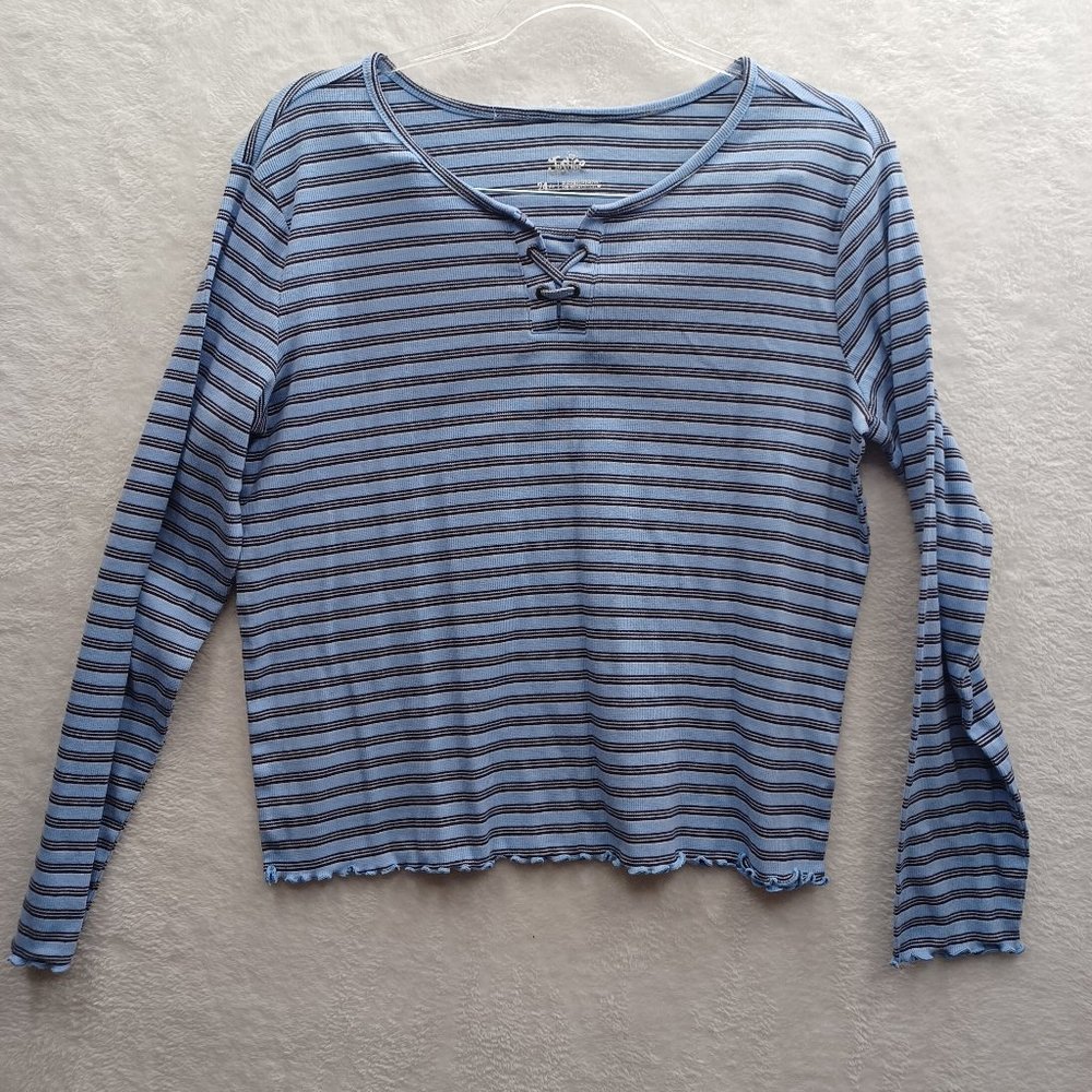 Justice Girls T-shirt Size 24 Long Sleeves Blue Strips